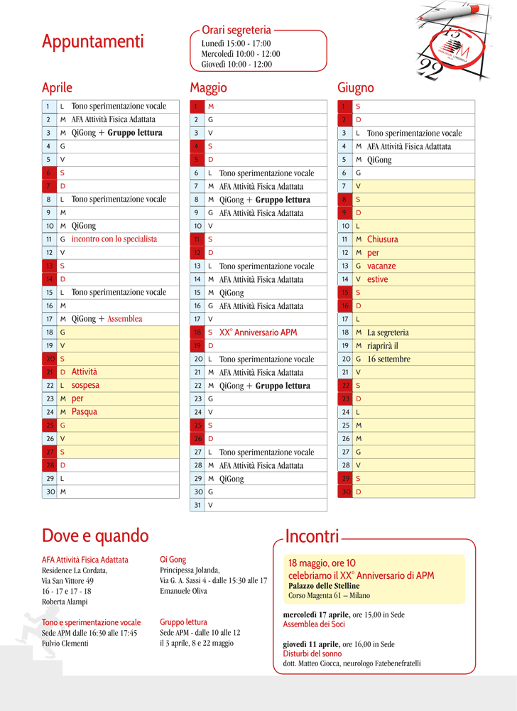 attivita Aprile, Maggio, Giugno 2019
