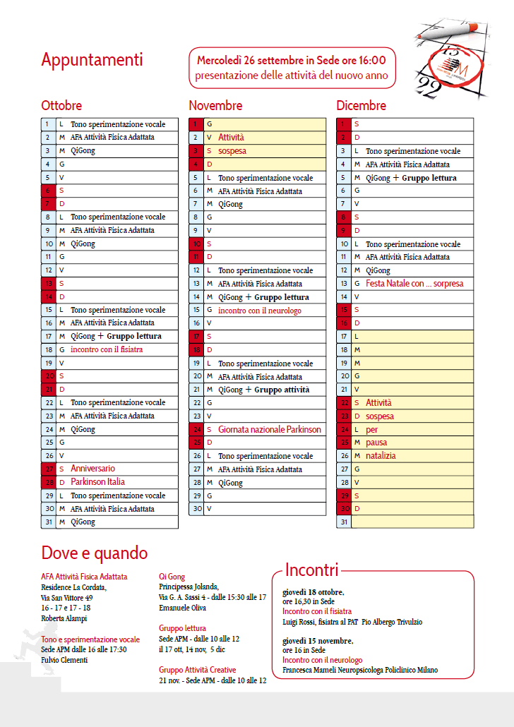 Programma iniziative ottobre, novembre e dicembre